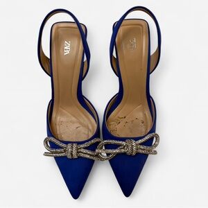 Zara Blue Heels with Metallic Bow